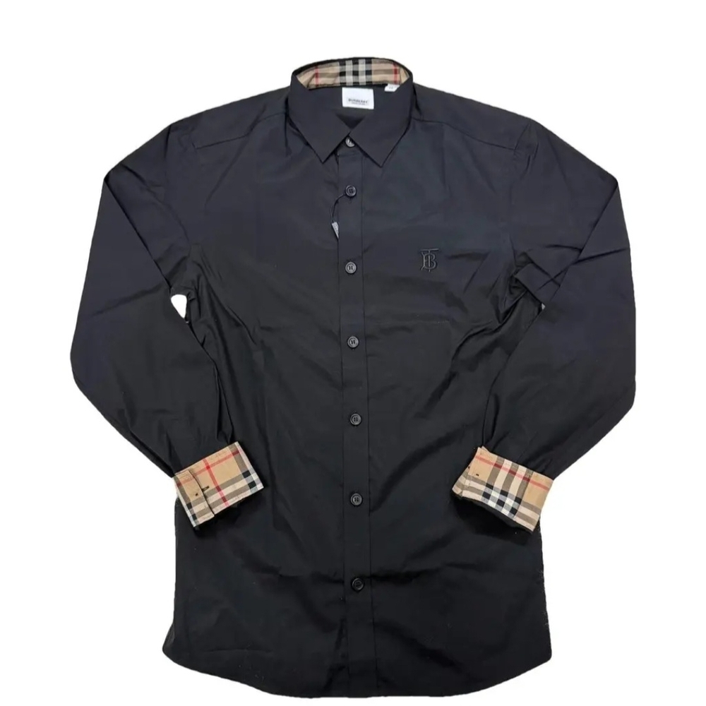 NWOT Burberry Black Shirt with Tan Plaid Accents